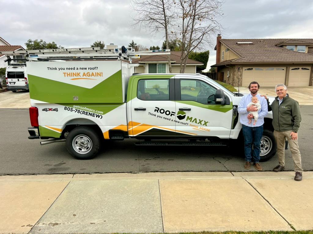 Spencer Monro with baby Owen and father Mark Monro — Roof Maxx of Simi Valley